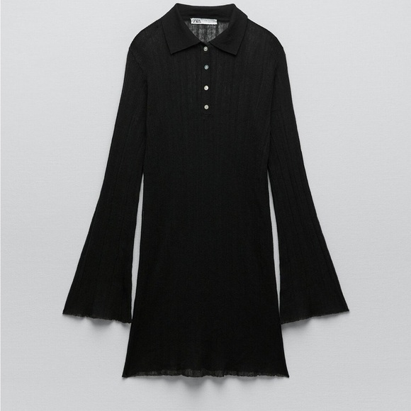 Zara Semi Sheer Rib Knit Longline Polo Black M - Picture 8 of 10